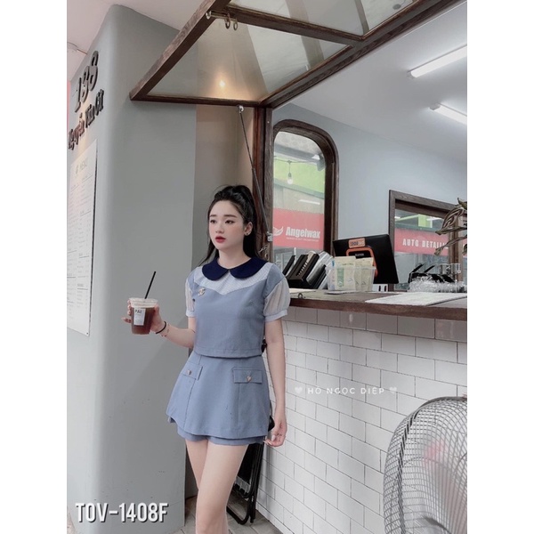 ♻️FREESHIP♻️SET BỘ ÁO CỔ BẺ + QUẦN GIẢ VÁY CỰC XINH