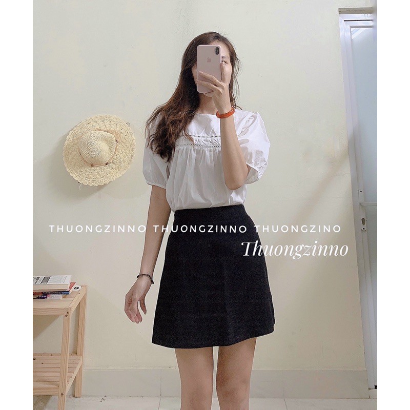 [ẢNH THẬT/VIDEO]ÁO SOMI BABYDOLL CỘC TAY THIẾT KẾ VIỀN REN NGANG TIỂU THƯ ÁO SƠ MI QUẢNG CHÂU