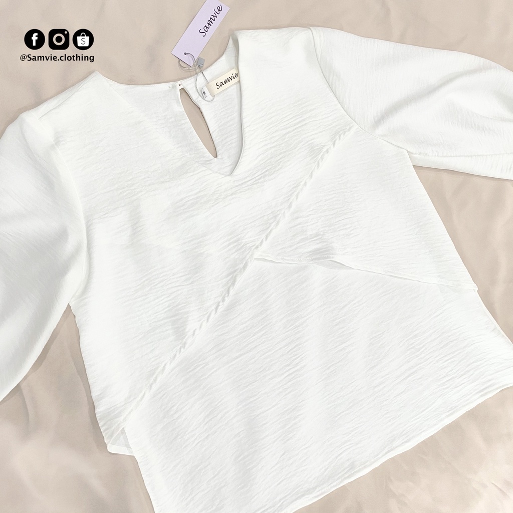 Áo kiểu linen 2 tầng, cổ tim - Samvie