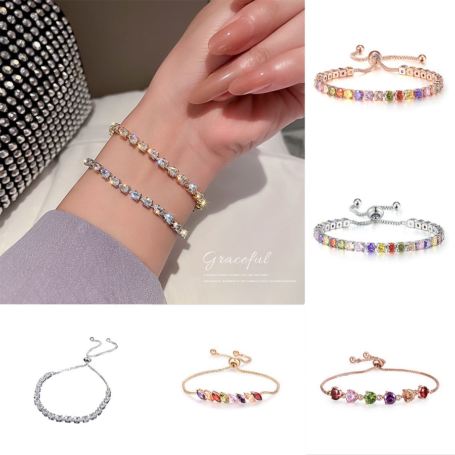 Vòng tay bạc 925 RINHOO FRIENDSHIP đính đá zircon chống thấm nước không gỉ dễ điều chỉnh thời trang cho nữ