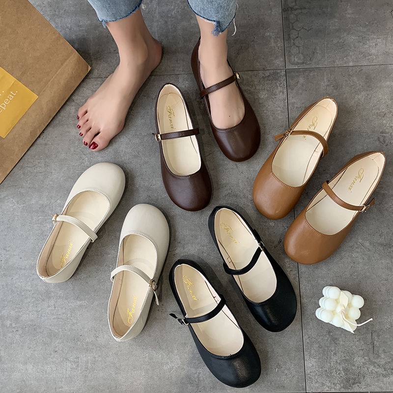 Giày búp bê nữ ulzzang cài quai mũi tròn Hàn Quốc