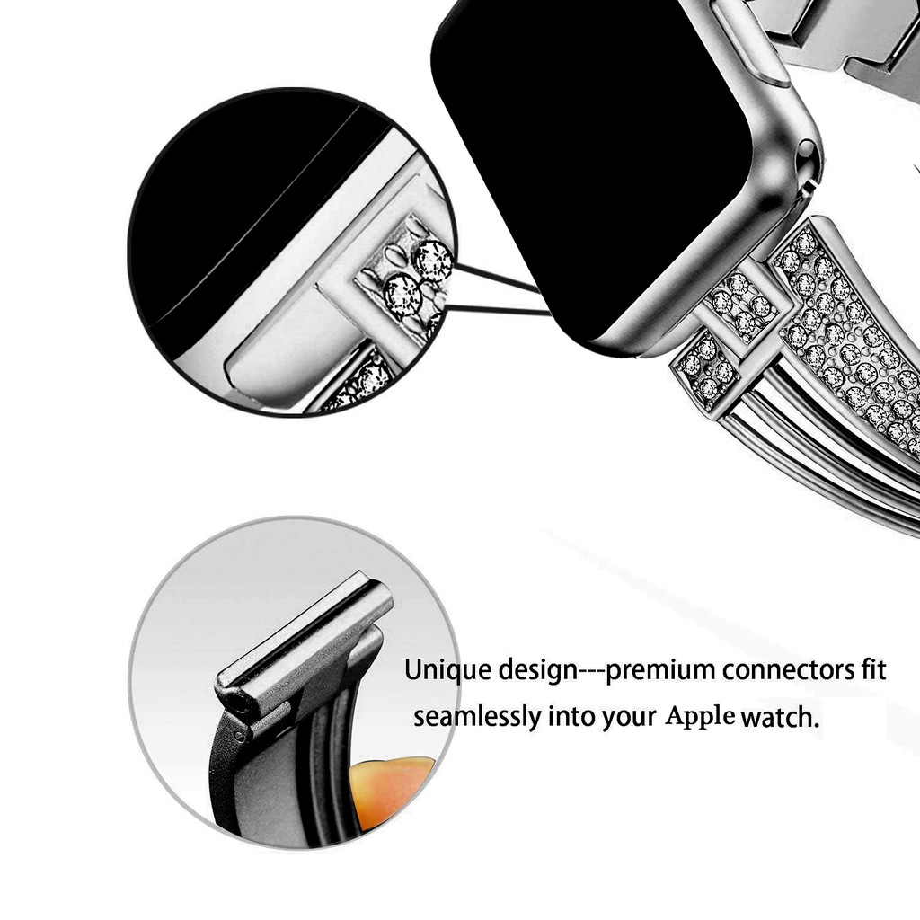 Dây Đeo Inox Đính Kim Cương Giả Cho Đồng Hồ Thông Minh Apple Watch Series 4 3 2 1 38mm 42mm 40mm 44mm