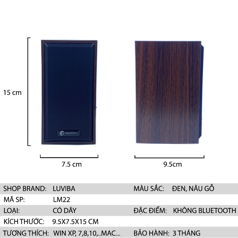 Loa máy tính vi tính laptop mini để bàn vỏ gỗ GOLDTECH M22 bass giá rẻ LUVIBA LM22
