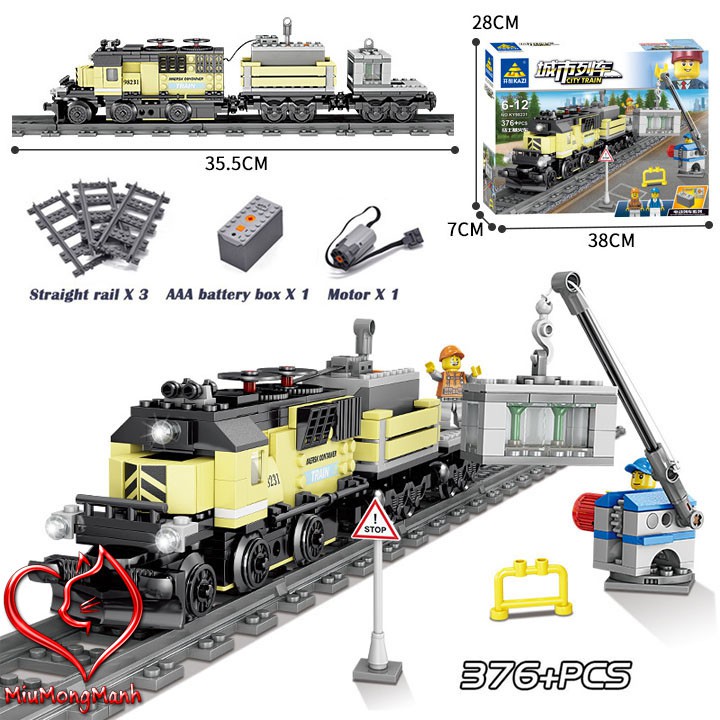 Tàu Hỏa Vàng 376 Chi Tiết Chạy Pin Cực Đẹp City Lego Kazi Đồ Chơi Lắp Ráp Xếp Hình