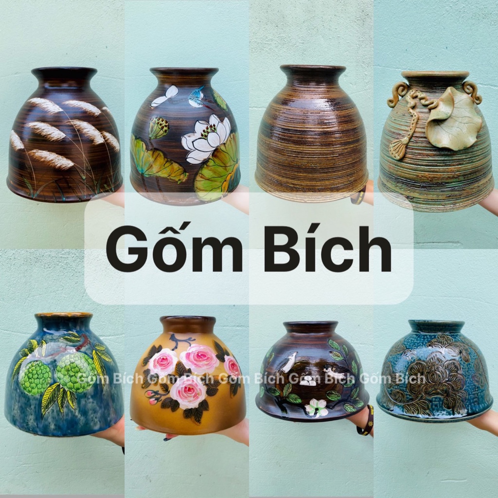 Bình Hoa Lọ Hoa Dáng Đầm Váy Vẽ Tay Gốm Sứ Bát Tràng - Gốm Bích