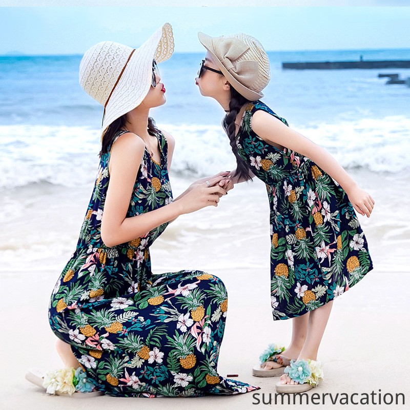 Váy Mẹ Và Bé Áo Đồng Phục Gia Đình Váy Maxi Đi Biển Váy Đi Chơi Váy Đi Biển Đầm Maxi Floral Dress Family Clothing Parent-child Attire Mother-daughter Outfit Set Dress Girls Skirt on Holiday Beach Vacation Mxi Shift Dress