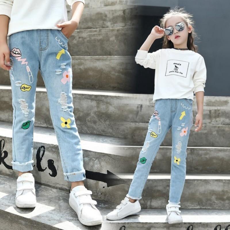 Quần jean dài thêu họa tiết đáng yêu cho bé gái