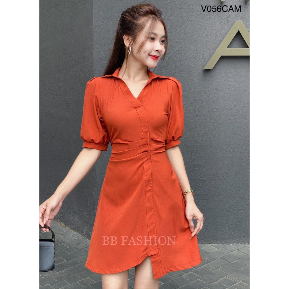 Váy nữ cổ V xếp ly chiết eo sang trọng, Đầm nữ cổ polo chất lụa 100D mềm mát không nhàu V056 | BigBuy360 - bigbuy360.vn