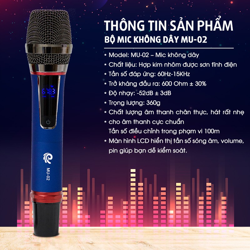 Micro Không Dây, Micro Hát Karaoke MU02, Chuyên Dành Cho Mọi Loa Kéo, Âm Ly ,Tần Số 50, Hát Nhẹ Và Êm