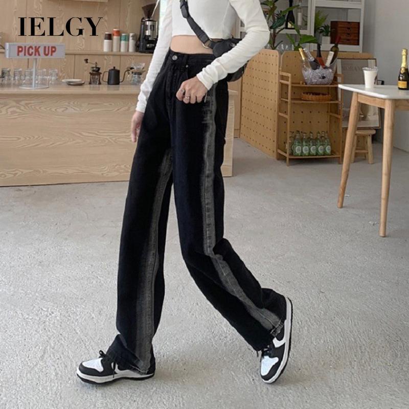 Quần jean ống đứng lưng cao màu đen phong cách retro dành cho nữ