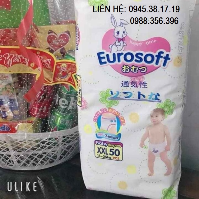 Bịch 50 miếng bỉm quần EUROSOFT XUẤT NHẬT M/L/XL/XXL/XXXL chống hăm cho bé