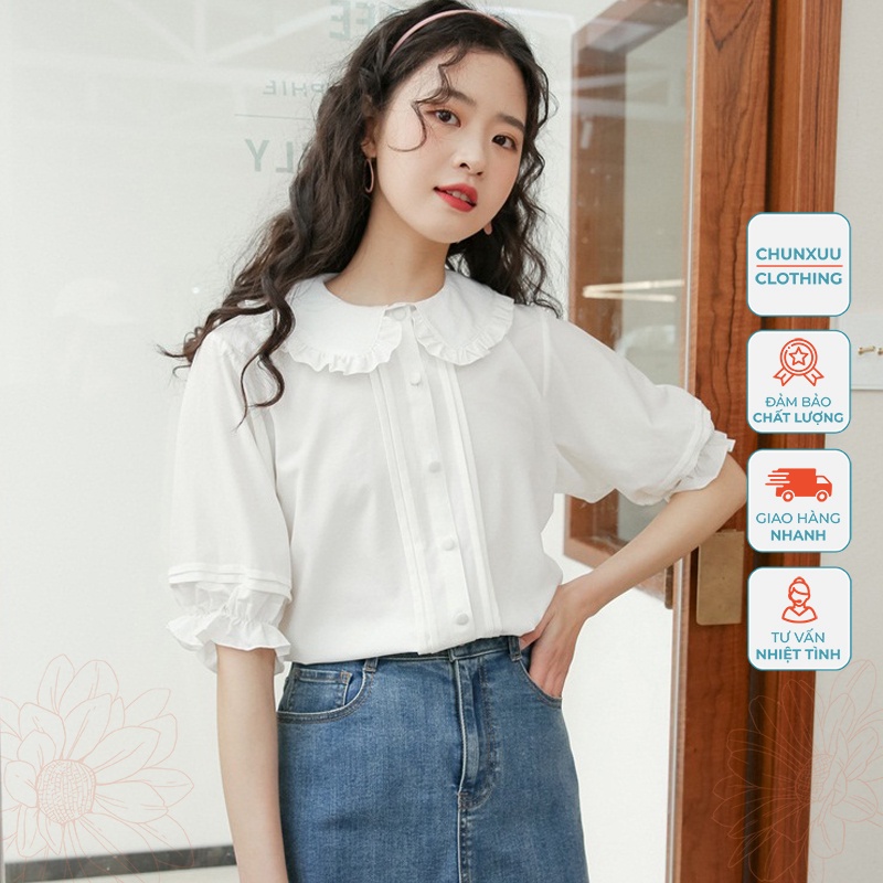 Áo sơ mi nữ trắng Chunxuu cổ bèo phong cách nhẹ nhàng tiểu thư - XU10 trắng