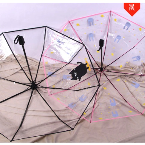 ô dù gấp trong suốt đi mưa cao cấp hoạ tiết thỏ trái tim đáng yêu