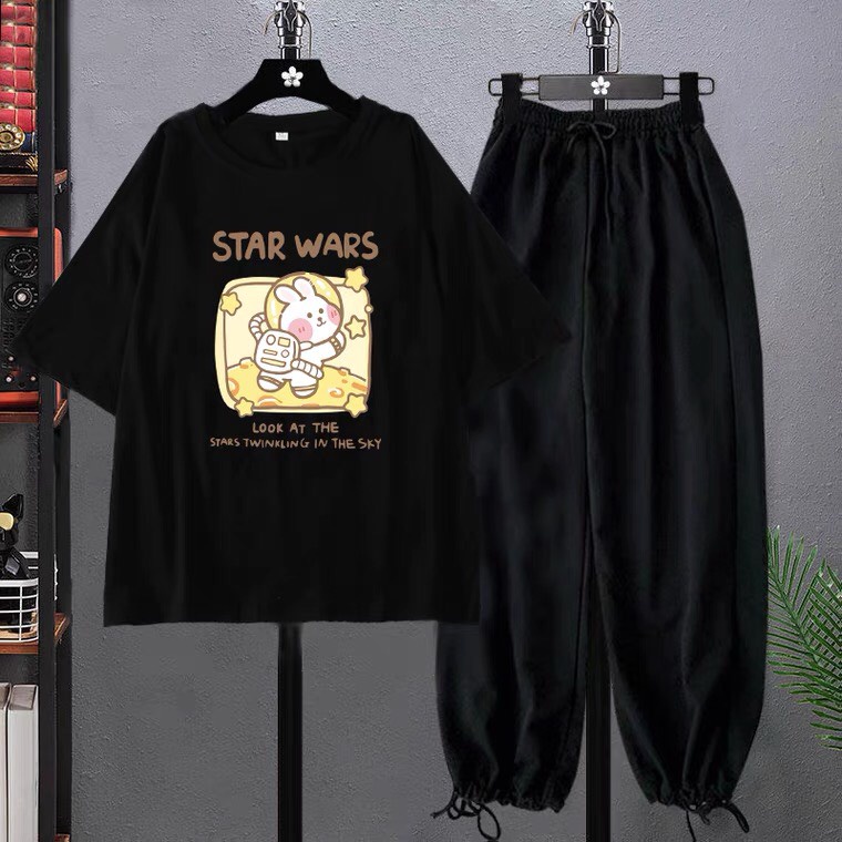 Sét Áo Gấu Star + quần bom chun, Áo thun from rộng, Chất đẹp không xù, quần suông ống rộng, Sét bộ mặc ở nhà - MODY