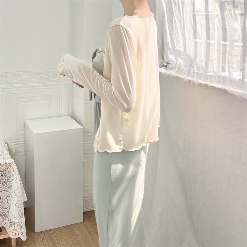 Áo Khoác Cardigan Dệt Kim Tay Dài Vải Lụa Mát Thời Trang Mùa Hè Cho Nữ
