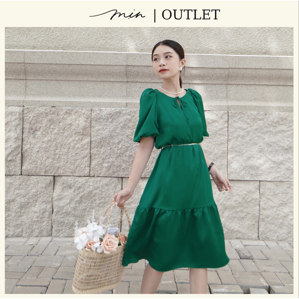 Đầm lụa tay bồng màu Xanh lá