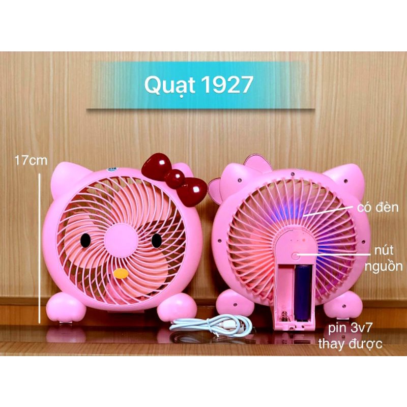 Quạt Sạc Tích Điện Để Bàn Có Đèn Hình Thú Dễ Thương