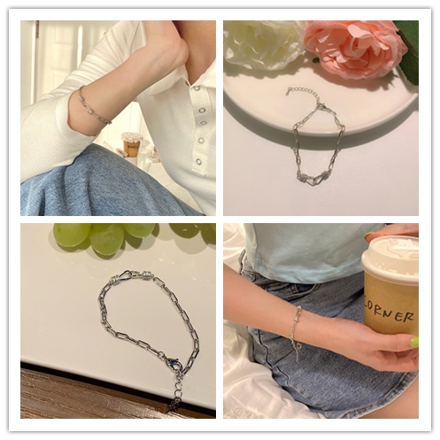 Cod Qipin Vòng Đeo Tay Dạng Chuỗi Hình Học Rỗng Đơn Giản Cá Tính Màu Bạc Làm Quà Tặng Hàng Ngày