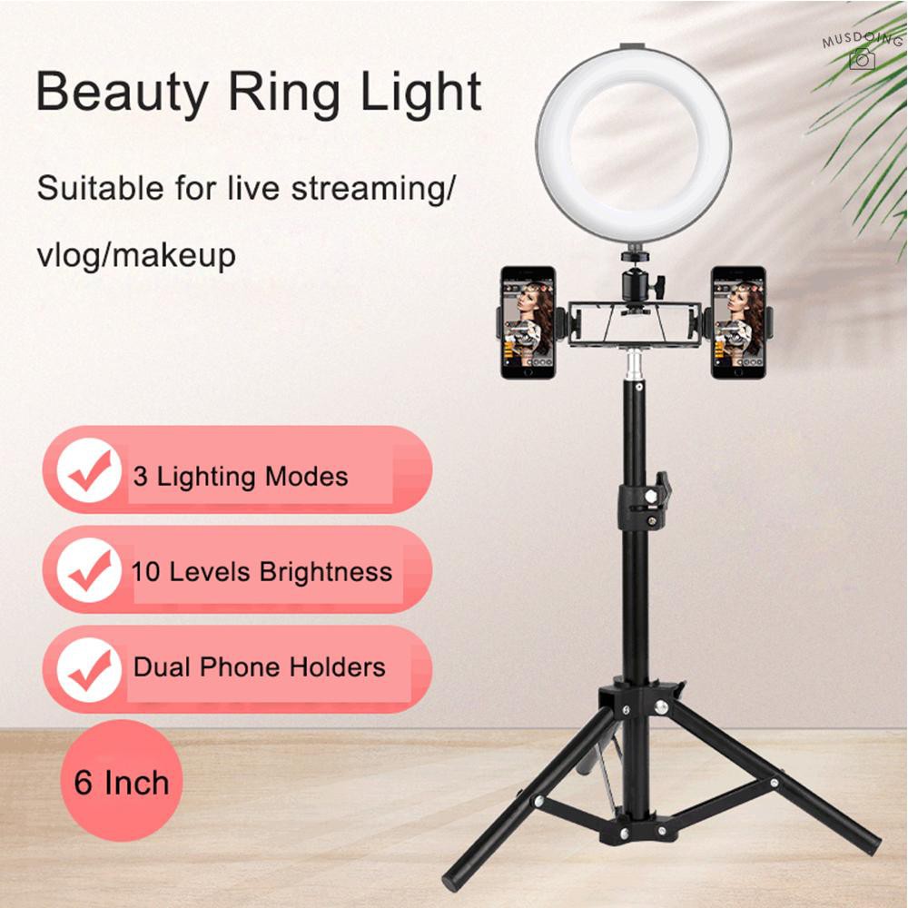 Bộ Thiết Bị Hỗ Trợ Chụp Ảnh Selfie 6 Inch 3 Chế Độ + Giá Đỡ + 2 Giác Cắm Gắn Điện Thoại