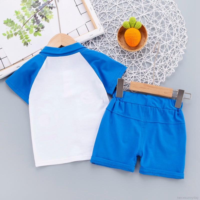 Set áo thun ngắn tay cổ tròn và quần ngắn lưng thun thời trang dành cho bé trai