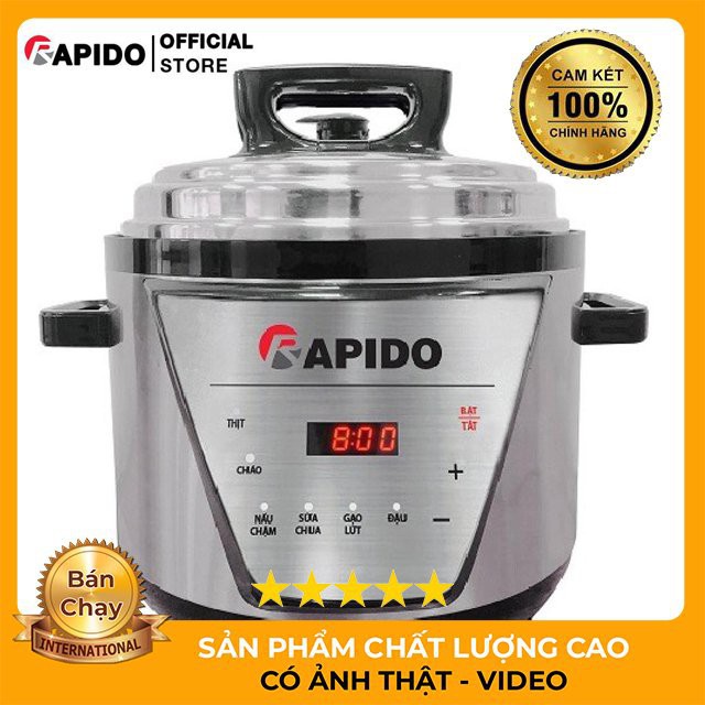 Nồi áp suất điện đa năng Rapido RPC900-D tự động xả áp, 6 chức năng nấu (5L, 900W - Hàng chính hãng)