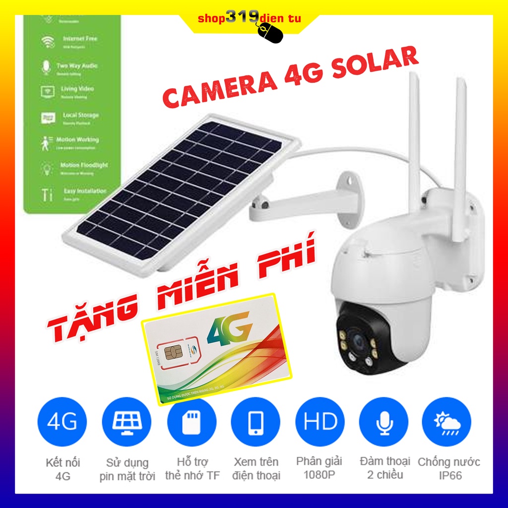 Camera năng lượng mặt trời SIM 4G 1080P  Âm Thanh Hai Chiều PTZ Xoay thông minh 360