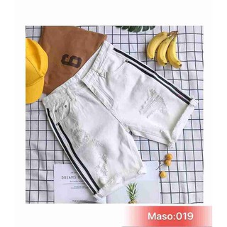 Quần short jean nam trắng rách phối hai viền đen thời trang chuẩn 019