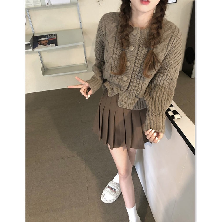 Áo Khoác Cardigan Dệt Kim Cổ Tròn Xinh Xắn Cho Nữ