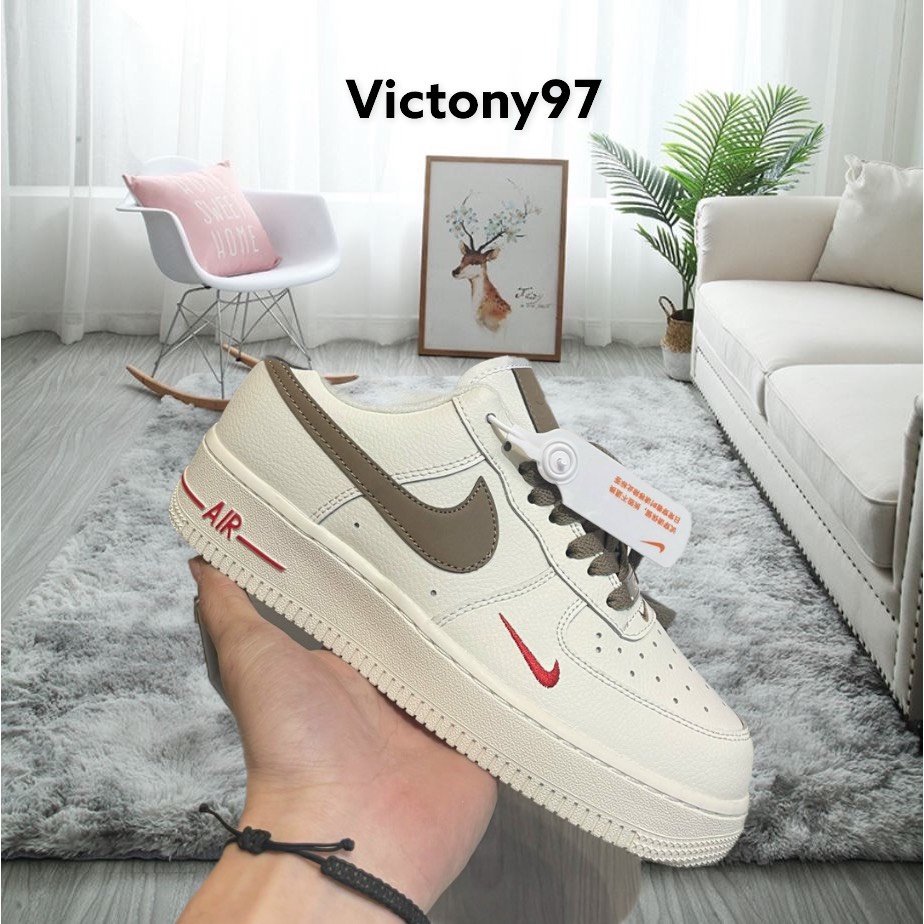 Giày thể thao af1_nike white brown, giày air force 1 nâu trắng nam nữ full box bill