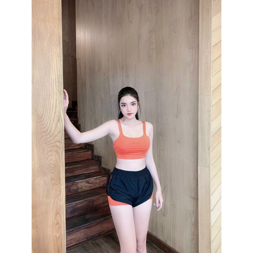 Đồ tập gym nữ, set bộ đùi thể thao áo bra kèm mút quần đùi 2 lớp Bin Sports BN065