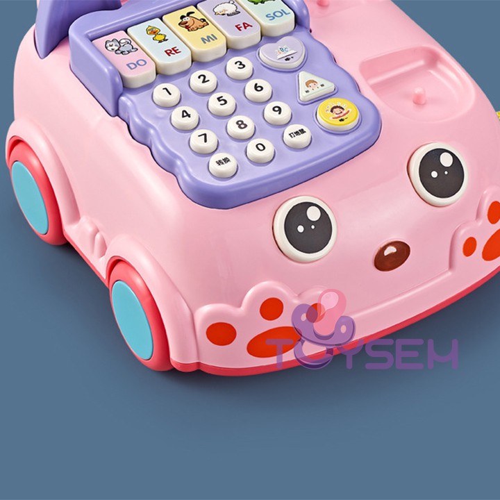 Điện thoại đồ chơi hình chú chó có nhạc và đèn - Xe kéo ô tô hình thú - Quà tặng sinh nhật cho bé
