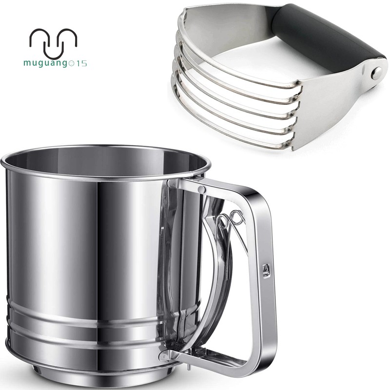 2 Pieces Stainless Steel Flour Sifter Rotary Hand Crank Sifter Handheld Powder Flour Sugar Sifter,for Baking Flour