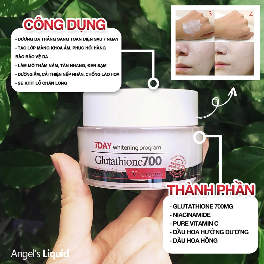 Kem Dưỡng Trắng Da Cấp Ẩm Đa Tầng Angel's Liquid 7 Day Whitening Program Glutathione 700 V-Cream 50ml