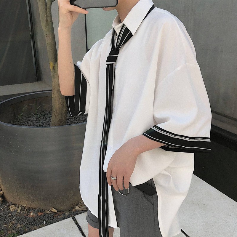 [Mã FAMAYMA2 giảm 10K đơn 50K] Áo Sơ Mi Nam Ngắn Tay Phối Cà Vạt Thanh Lịch Kiểu Dáng Hàn Trẻ Trung SOMI NAM 9000015 | BigBuy360 - bigbuy360.vn