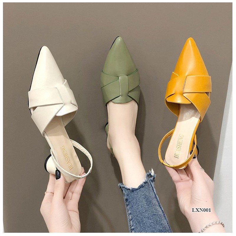 Sandals bít mũi Hàn Quốc, Giày cao gót mũi nhọn trẻ trung, cá tính gót tròn 5 cm tôn dáng cho nữ TKO129