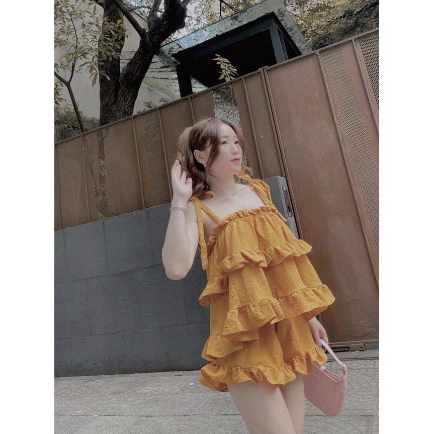Bộ đũi xốp bánh bèo 2 dây xòe tầng thắt nơ vai LT850