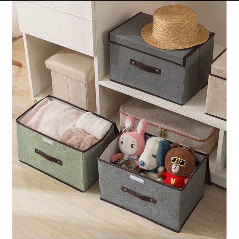 Combo 2 hộp vải đựng quần áo,đồ lót gấp gọn đa năng có nắp đậy có thể gấp gọn