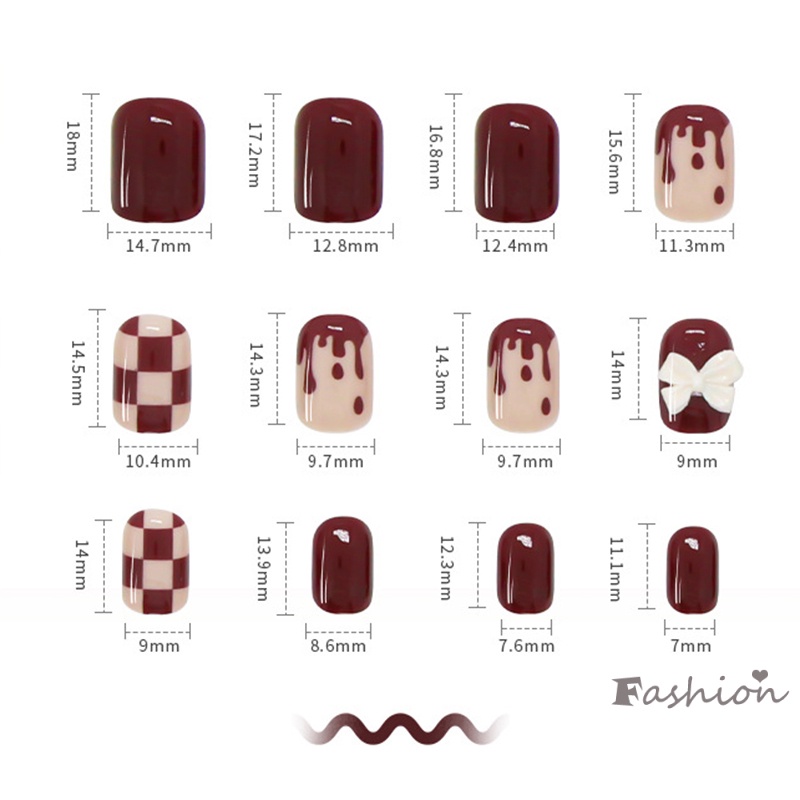 Bộ 24 Móng Tay Giả Dáng Ngắn Màu Đỏ Đính Nơ Dễ Thương Che Phủ Toàn Diện Cho Nữ