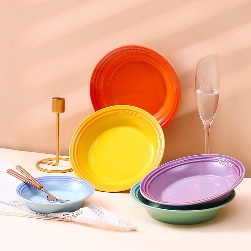 Đĩa sứ cao cấp sắc màu LUCKY , Đĩa sứ sâu lòng men bóng pastel