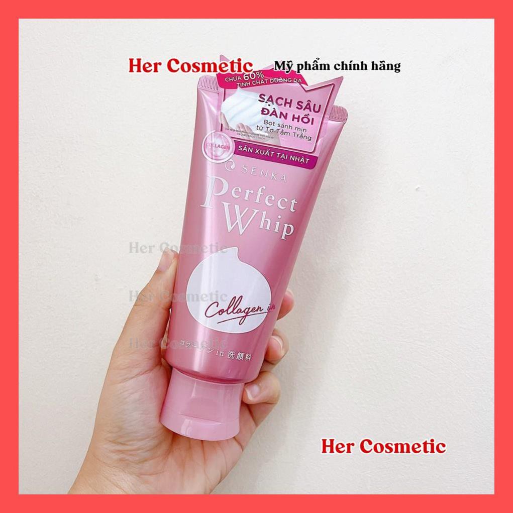 Sữa Rửa Mặt Senka Perfect Whip Collagen hồng da khô 150g