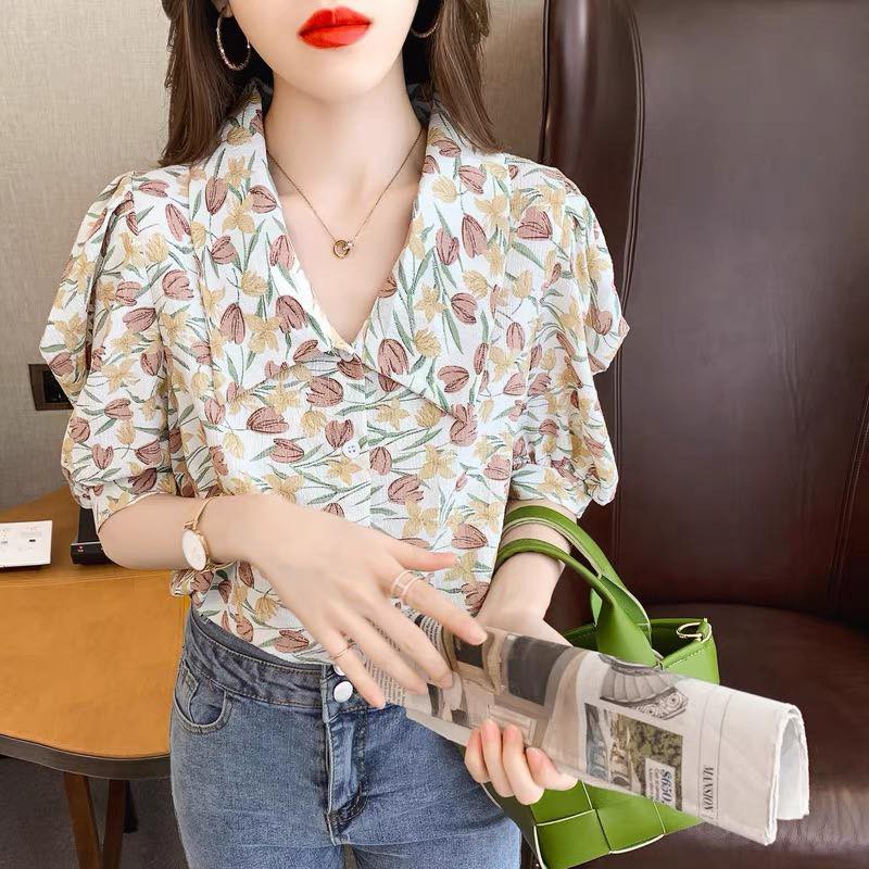 ❌FREESHIP - ÁO SƠ MI NỮ CÔNG SỞ HỌA TIẾT HOA CỔ BẺ (MS123)