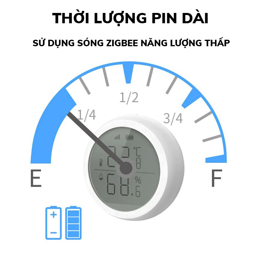 Cảm biến nhiệt độ và độ ẩm Tuya ZigBee có màn hình LCD - Đo nhiệt độ và độ ẩm, Hiển thị lên màn hình và App Smart Life