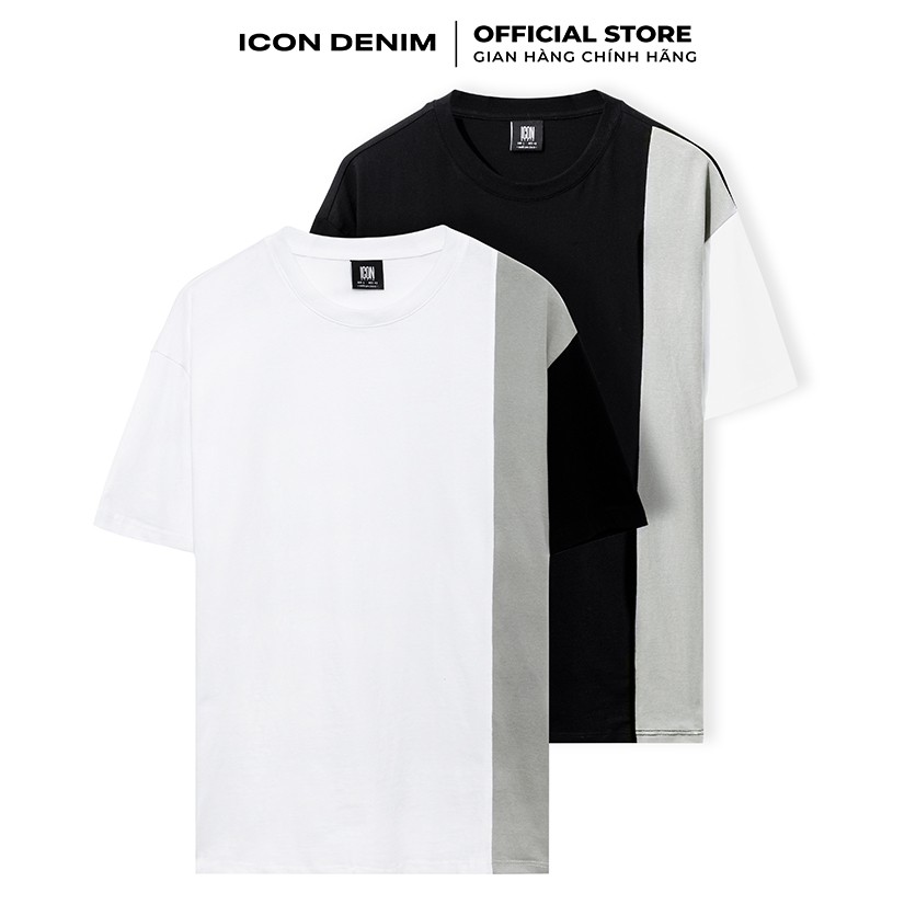 Áo Thun Nam Tay Ngắn ICON DENIM Dáng Oversize Basic Color Block, Chất Liệu Cotton Cao Cấp Thoáng Mát | BigBuy360 - bigbuy360.vn