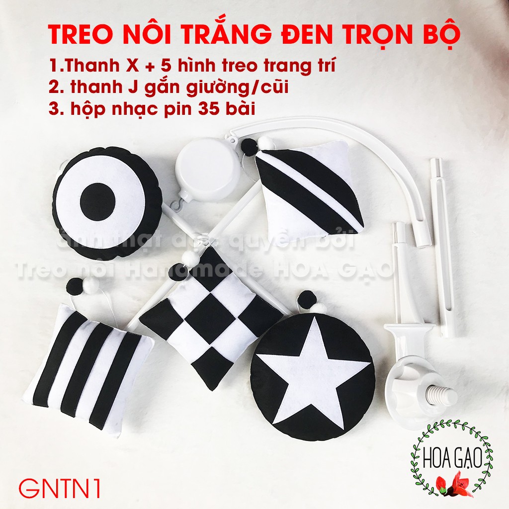 Treo nôi cho bé, treo nôi đen trắng HOA GẠO GNT1  trẻ sơ sinh kích thích thị giác chất lượng free ship