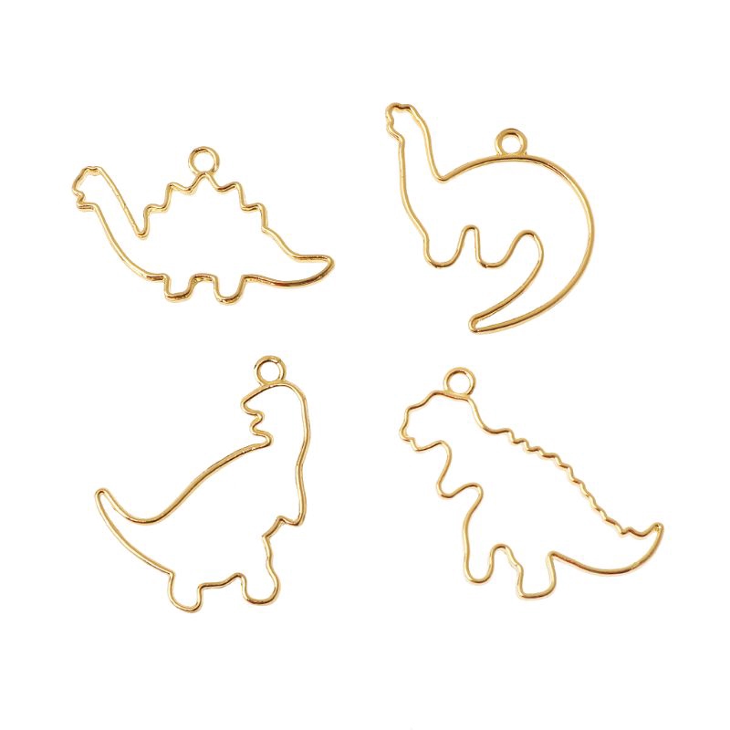 FLGO 4Pc Cartoon Dinosaur Blank Resin Frame Pendant Open Bezel Setting Jewelry Making