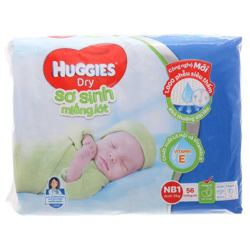 Miếng Lót Sơ Sinh Huggies NB1 56/100 Miếng Cho Bé < 5 kg