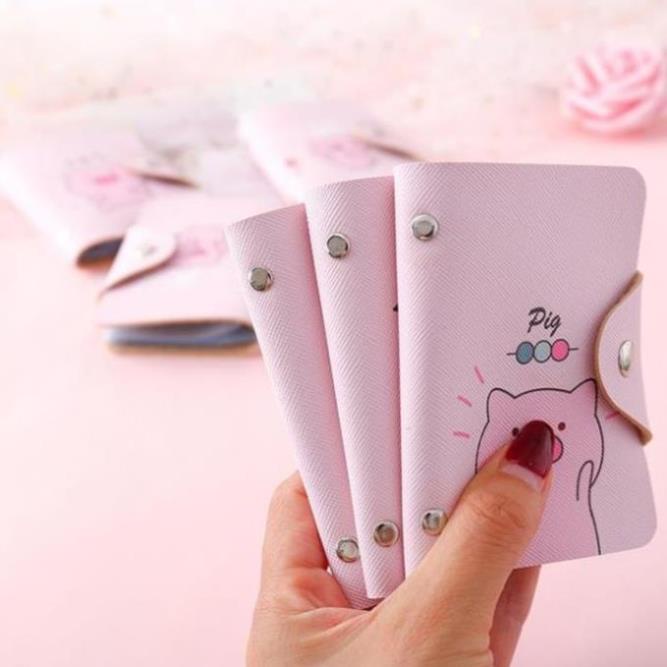Ví đựng thẻ ATM card học sinh viên mini da PU 20 ngăn hình lợn heo hồng dễ thương Bóp để namecard new ! Xịn ❕