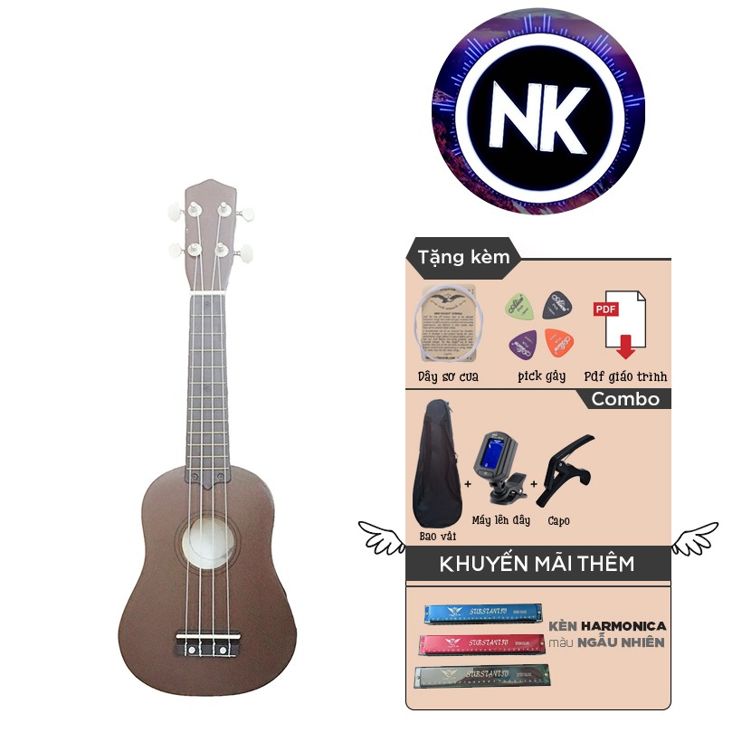 (MUA 1 ĐƯỢC 9) Đàn Ukulele Soprano 21" Full Phụ Kiện + Bao Vải + Capo + Tuner + Kèn Harmonica