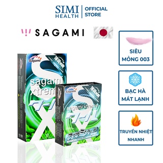 [QUÀ TẶNG] Bao cao su kéo dài thời gian SAGAMI Spearmint 003 Nhật Bản hương bạc hà chống xuất tinh sớm hộp 3 cái (10cái)