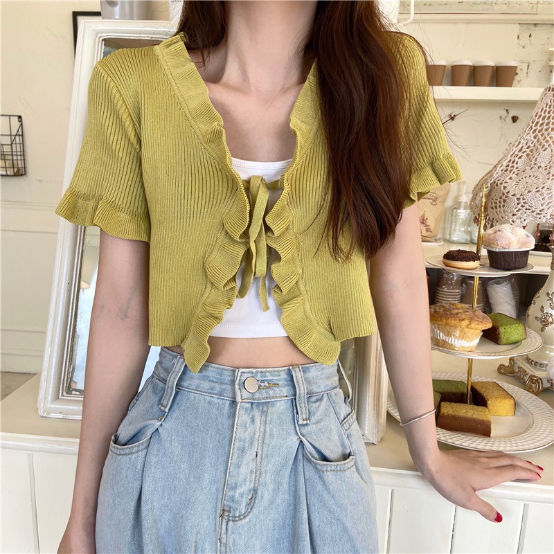 [Mã FATHANG5 giảm 10K đơn 50K] [SẴN] Áo croptop khoác len nữ Ulzzang Quảng Châu ALC60